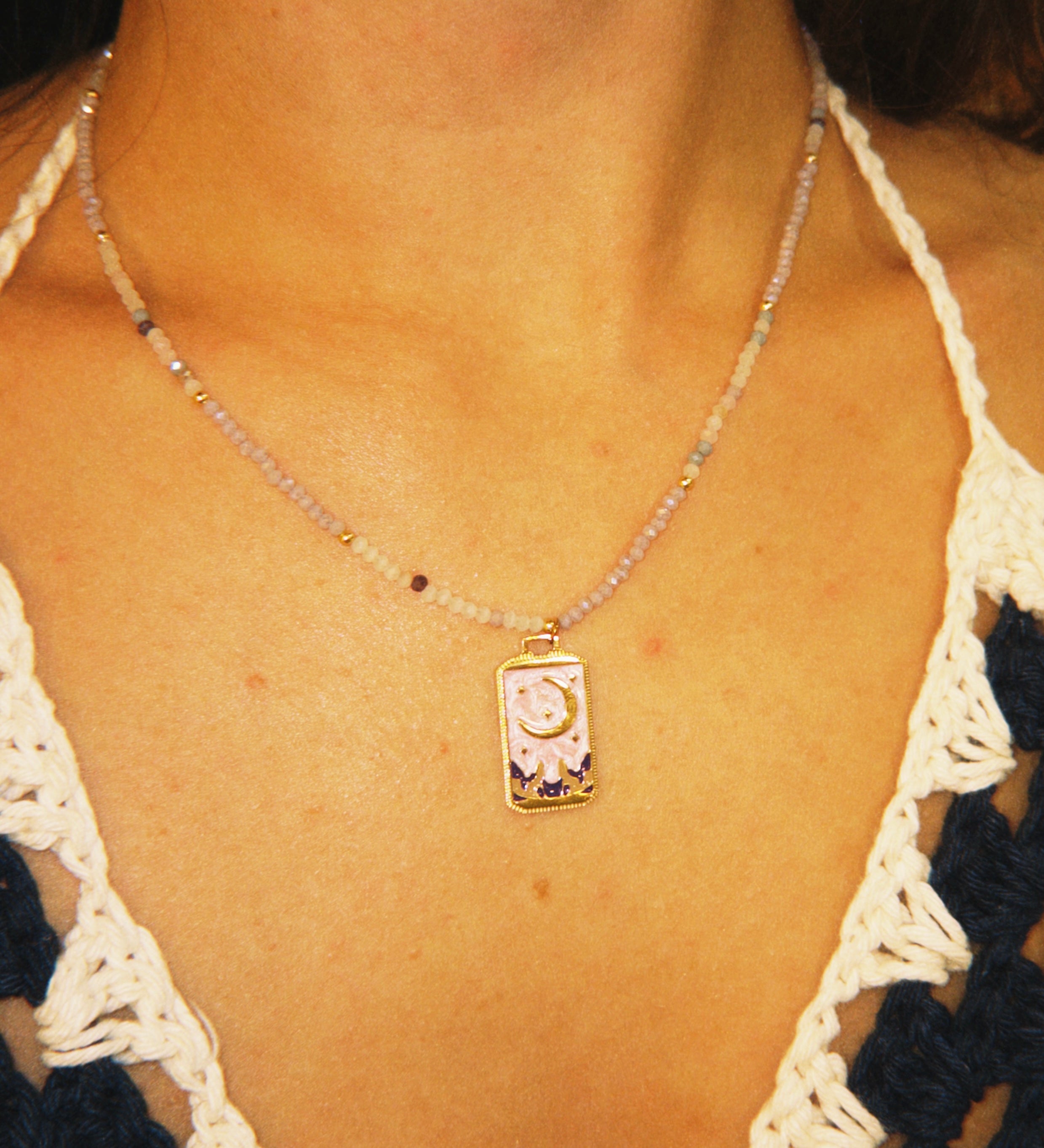 COLAR LUNA – Gold Plated Tarot Moon Necklace & Beaded Chain