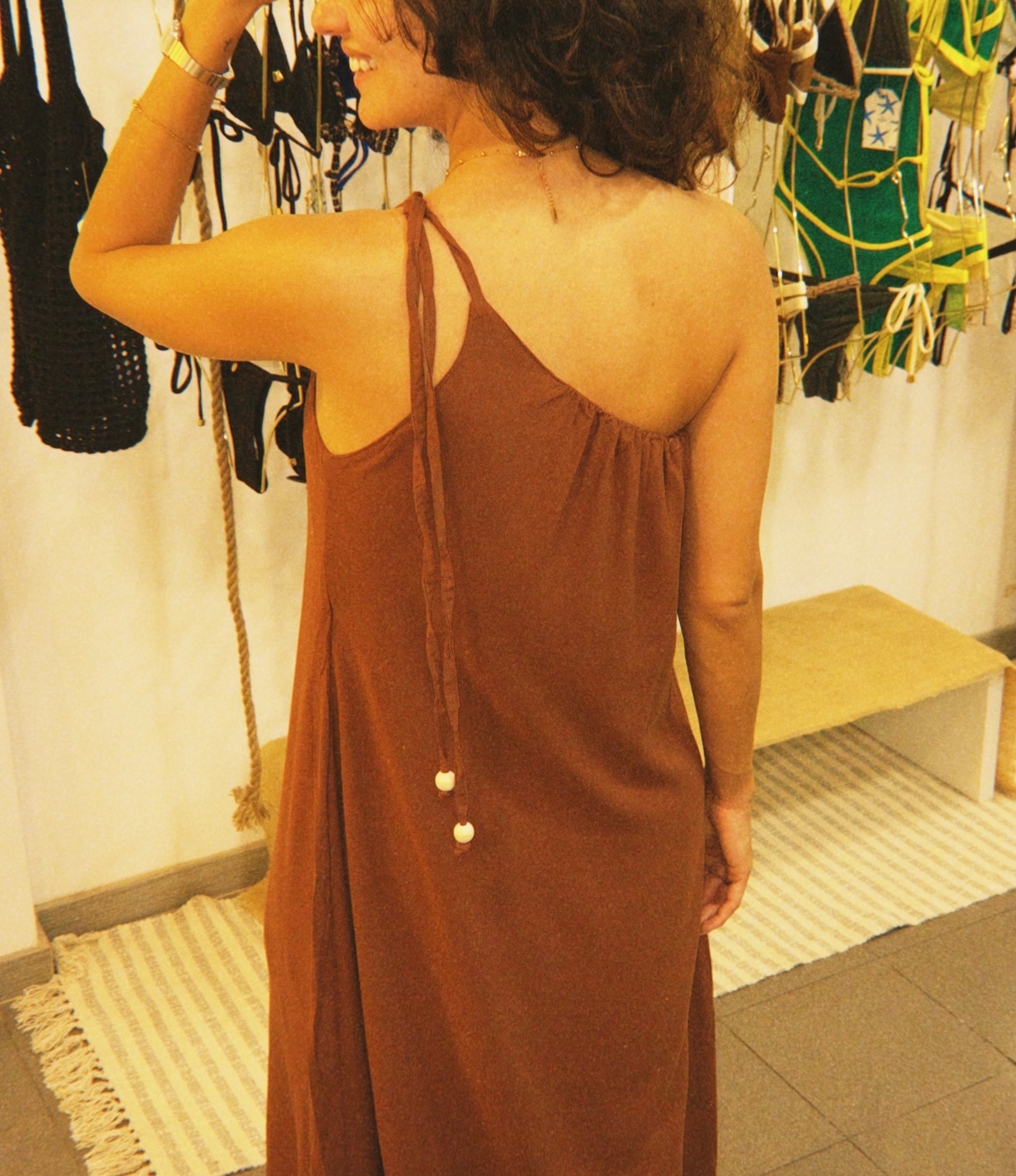 VESTIDO CACAU – Brown Maxi Dress in Twill Weave