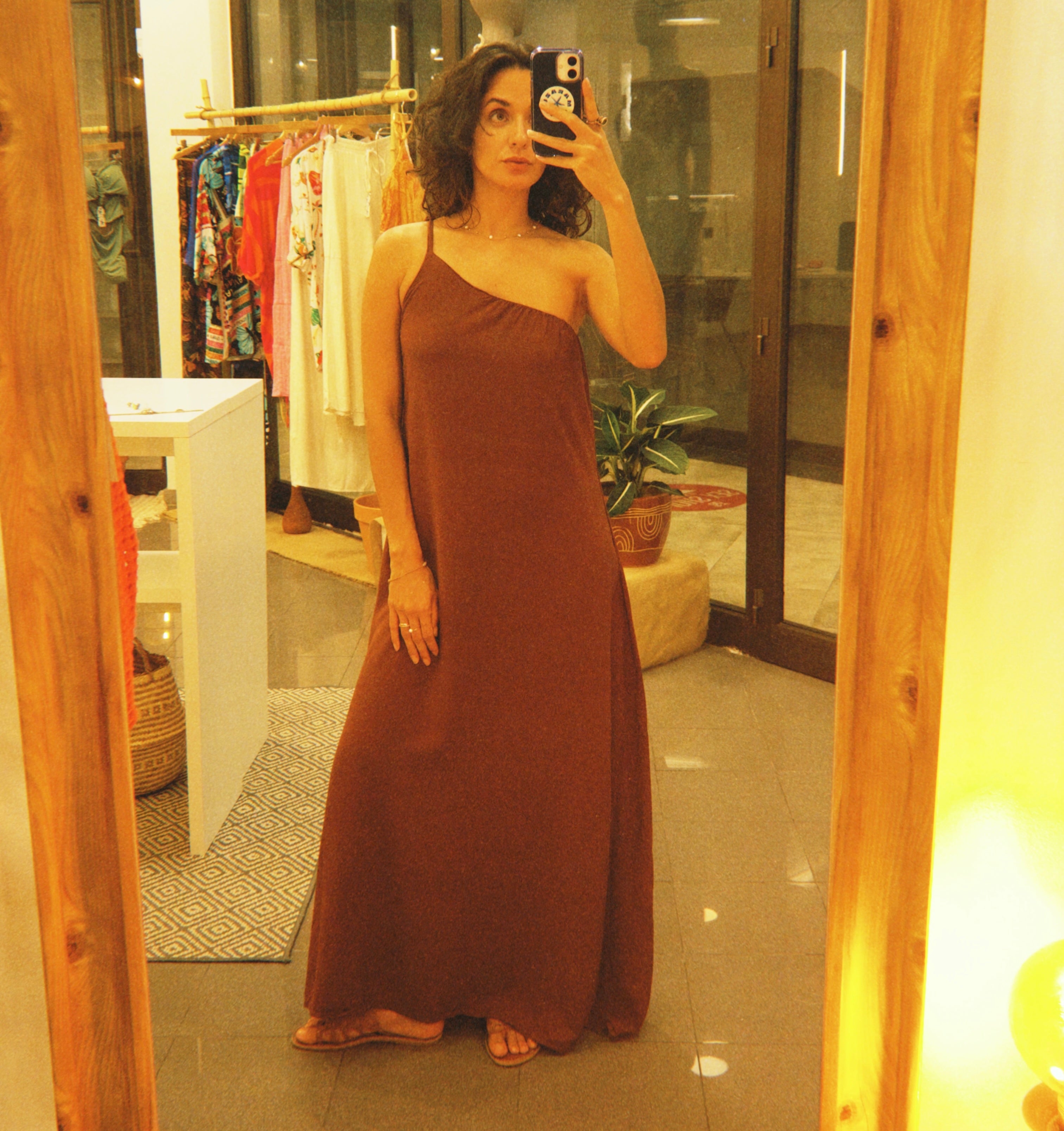 VESTIDO CACAU – Brown Maxi Dress in Twill Weave