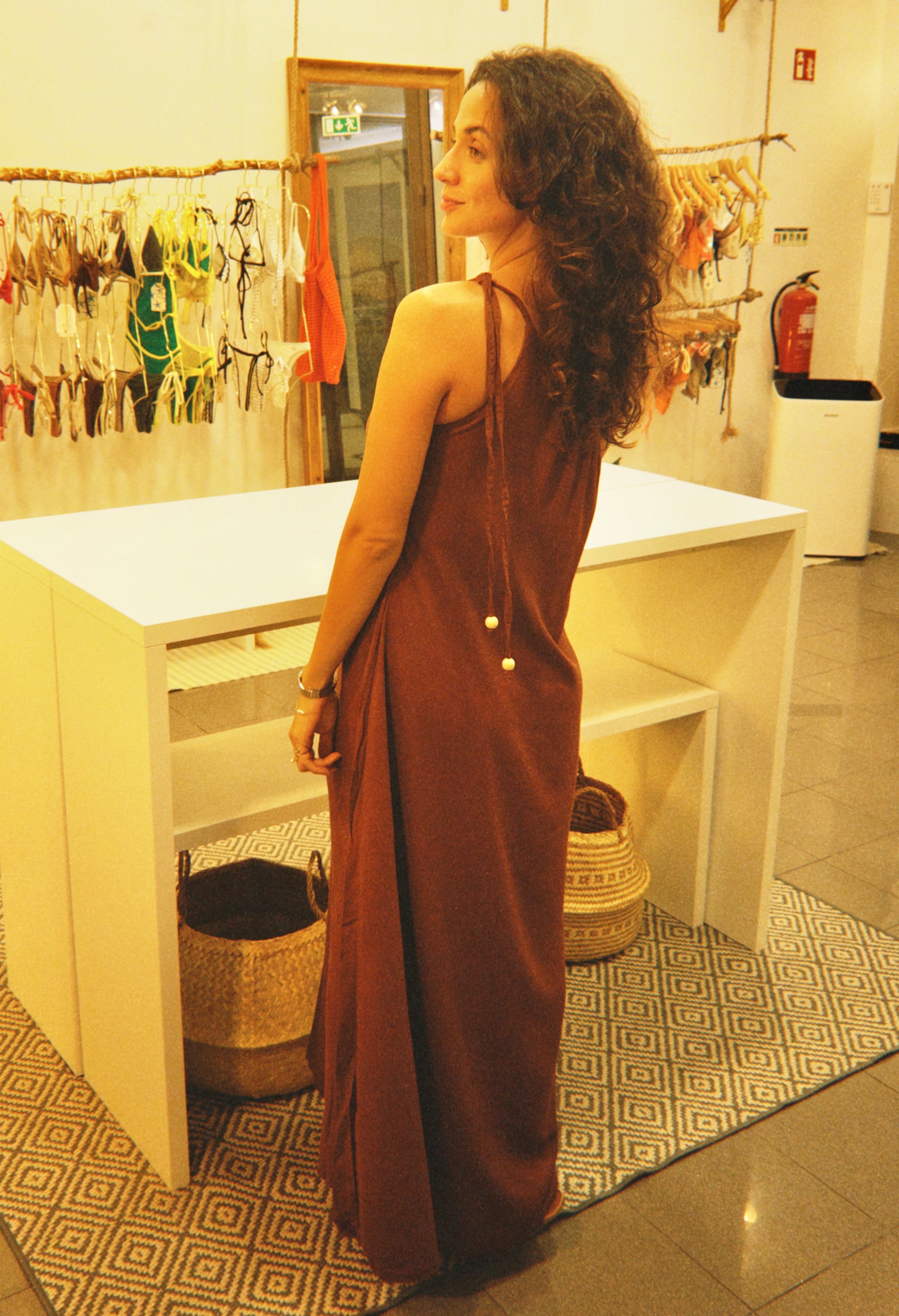 VESTIDO CACAU – Brown Maxi Dress in Twill Weave