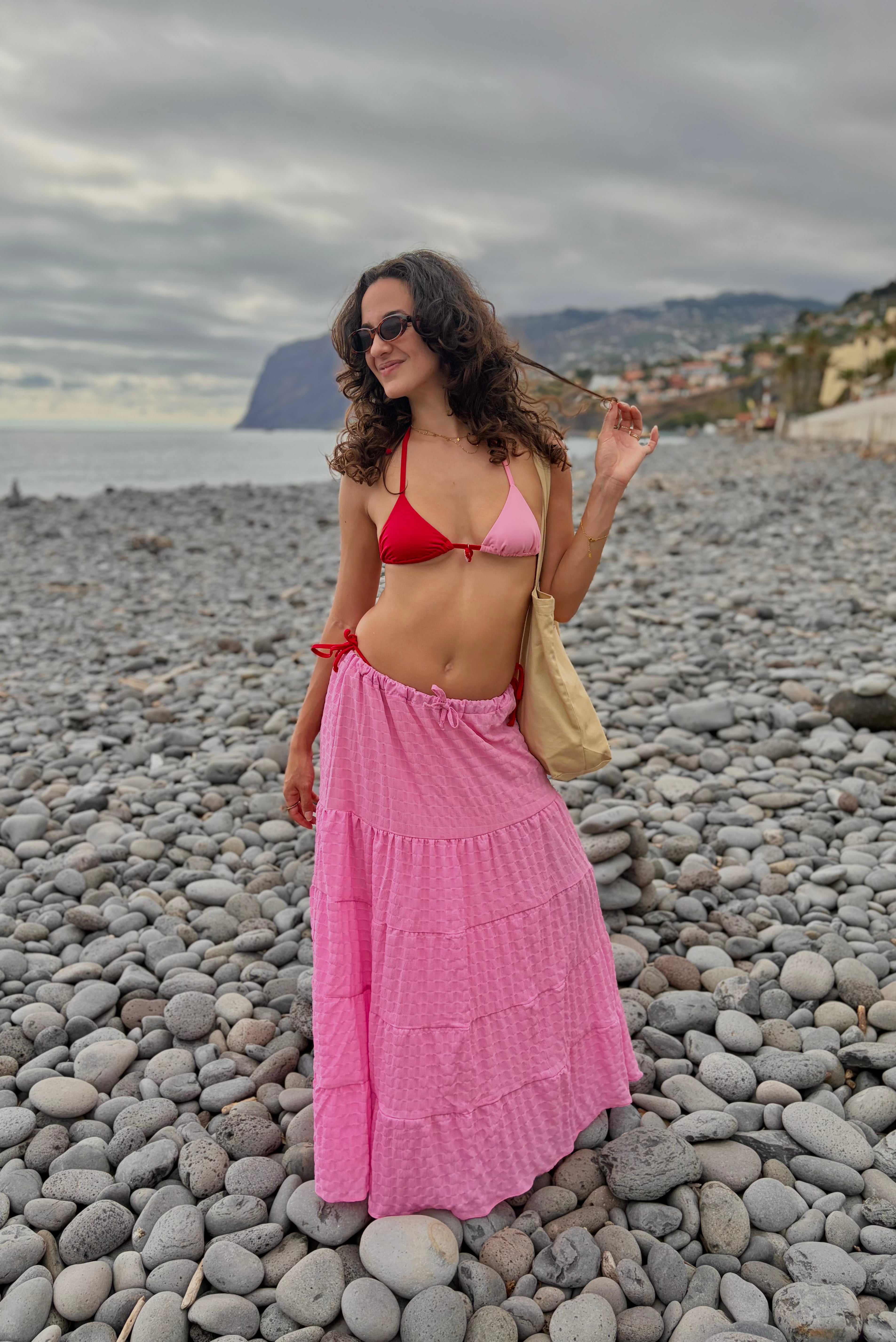 SAIA BERRY – Tiered Maxi Skirt & Soft Textured Pink
